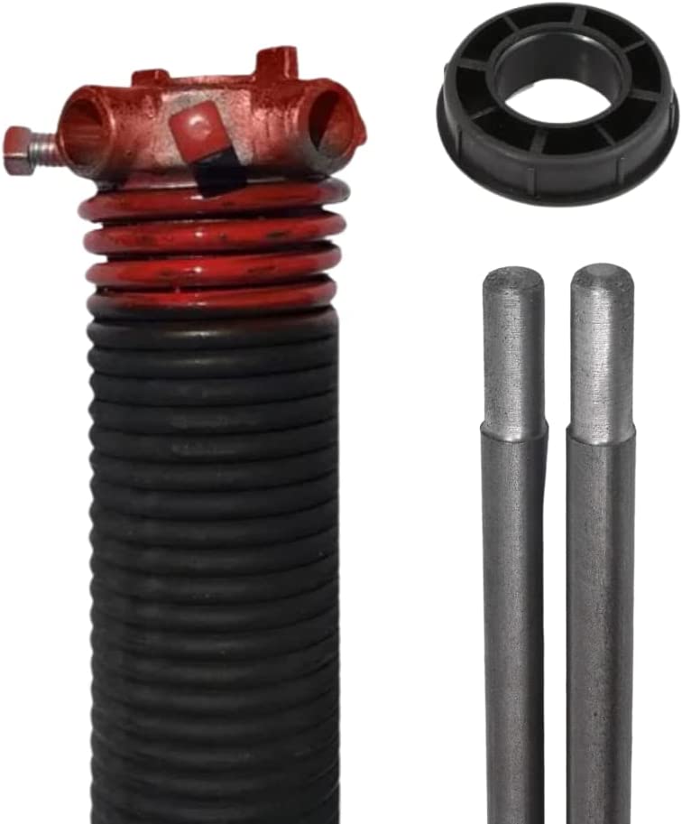 Garage Door Torsion Spring (225 x 1.75 x 27) | 1" Nylon Bushing + Winding Bars | Right Hand Wound Replacement (Left Side) (Cone Color: Red)