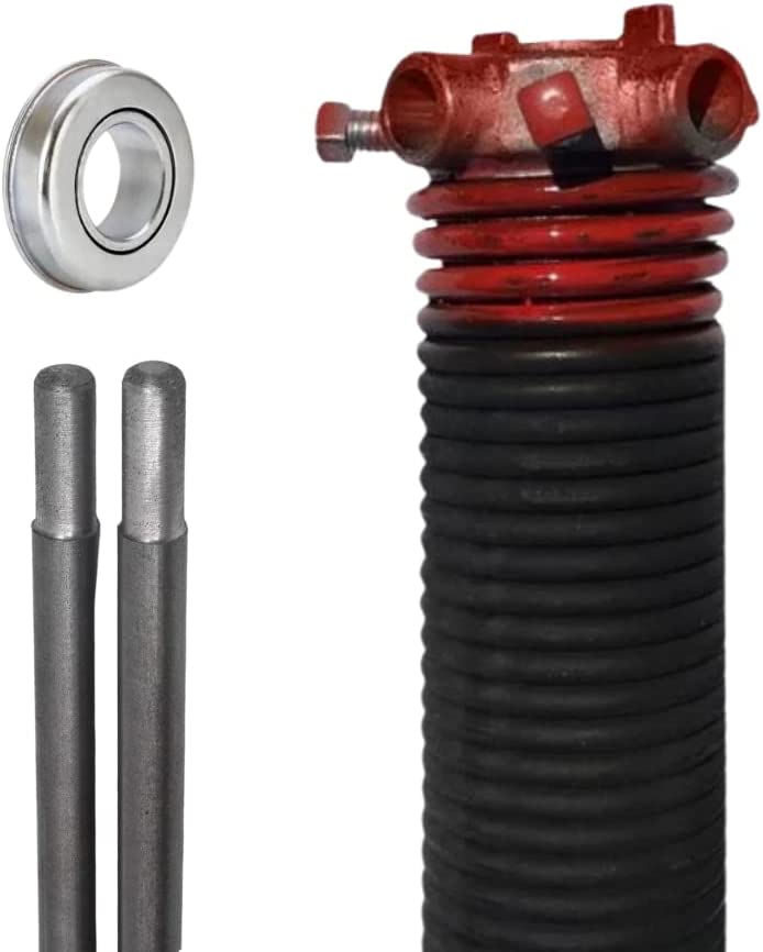 Garage Door Torsion Spring (225 x 1.75 x 27) | 1" Steel Bearing + Pair of Winding Bars | Right Hand Wound Replacement (Left Side) (Cone Color: Red)