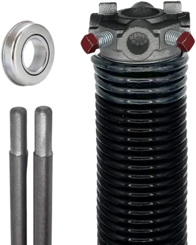 Garage Door Torsion Spring (218 x 1.75 x 26) | 1" Steel Bearing + Pair of Winding Bars | Left Hand Wound Replacement (Right Side) (Cone Color: Black)