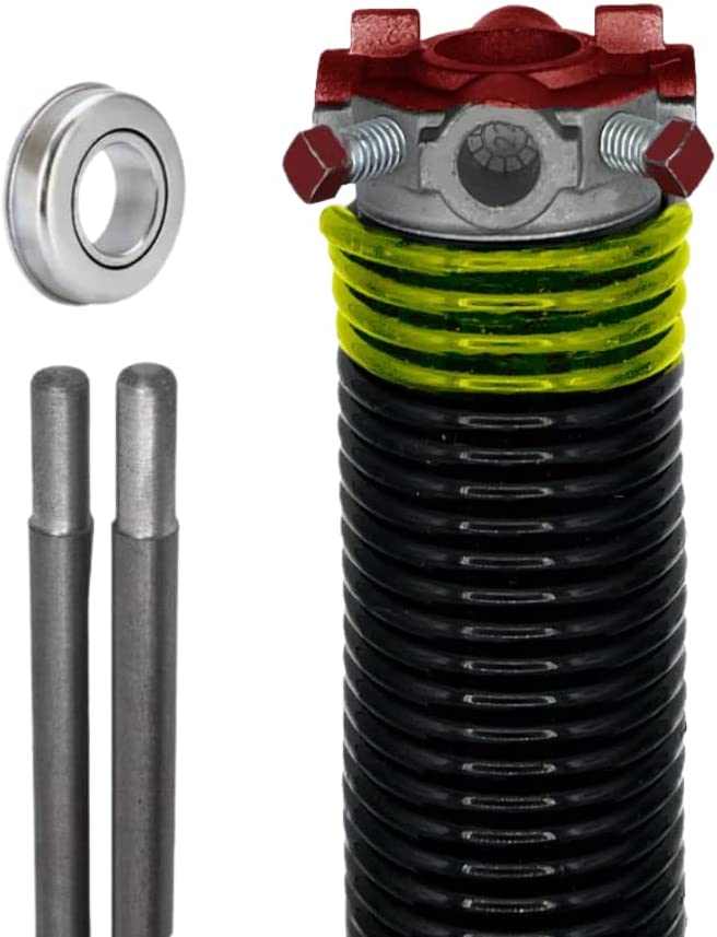 Garage Door Torsion Spring (207 x 1.75 x 23) | 1" Steel Bearing + Pair of Winding Bars | Right Hand Wound Replacement (Left Side) (Cone Color: Red)