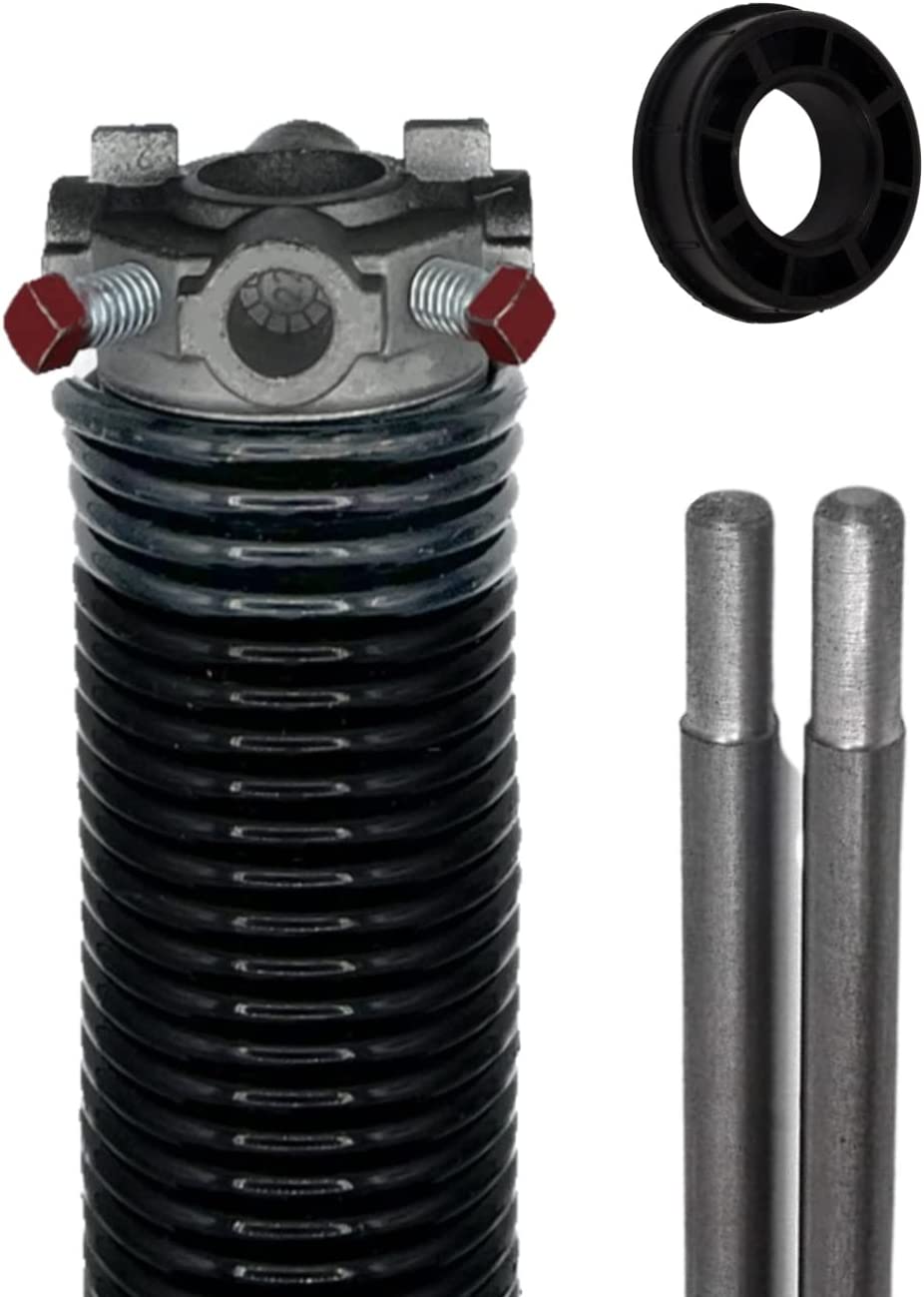 Garage Door Torsion Spring (218 x 1.75 x 26) | 1" Nylon Bushing + Winding Bars | Left Hand Wound Replacement (Right Side) (Cone Color: Black)