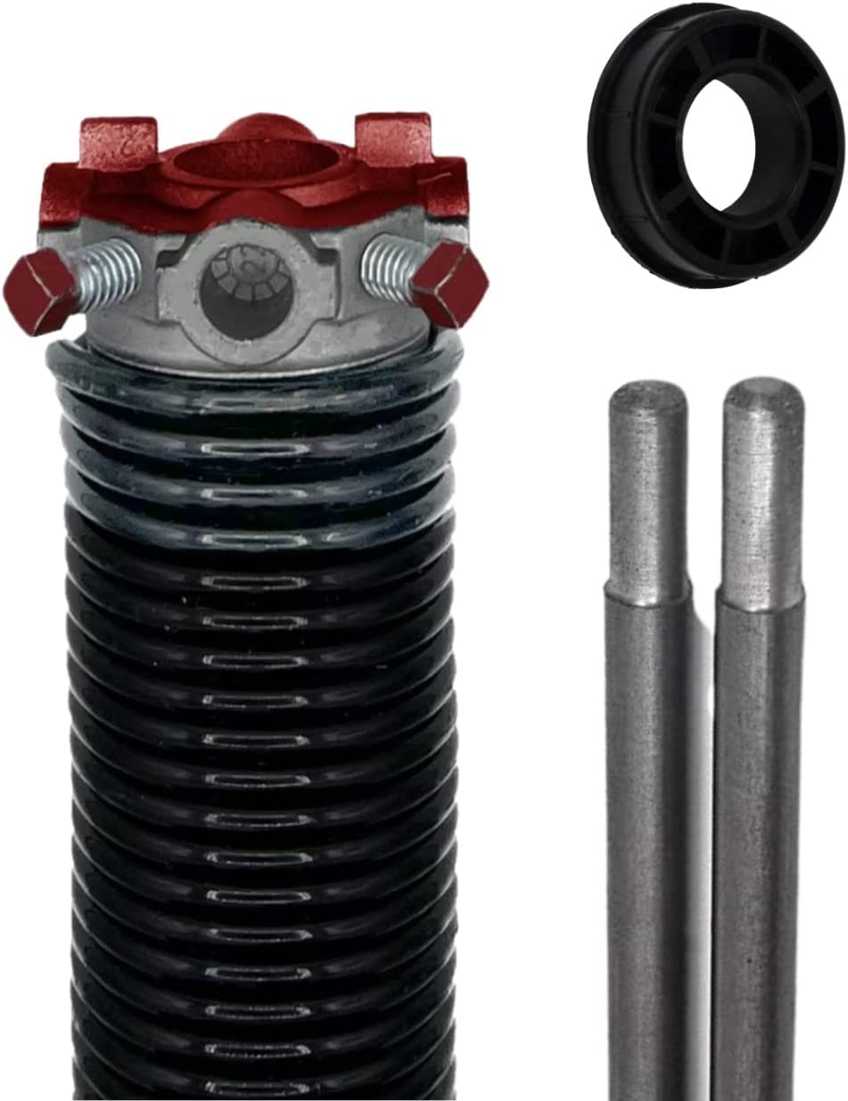 Garage Door Torsion Spring (218 x 1.75 x 26) | 1" Nylon Bushing + Winding Bars | Right Hand Wound Replacement (Left Side) (Cone Color: Red)