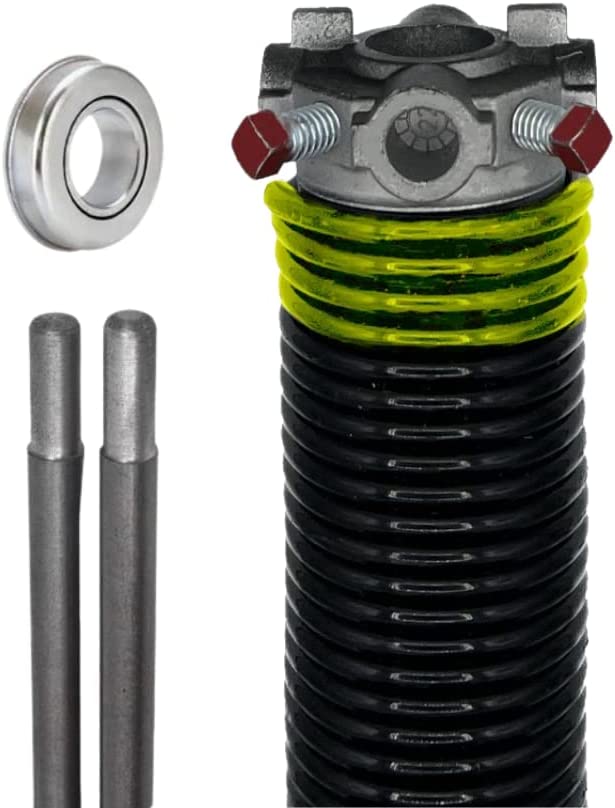 Garage Door Torsion Spring (207 x 1.75 x 31) | 1" Steel Bearing + Pair of Winding Bars | Left Hand Wound Replacement (Right Side) (Cone Color: Black)